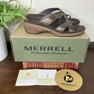 Merrell Sundial Cross Wedge Sandals Antique Brass Leather Size 9